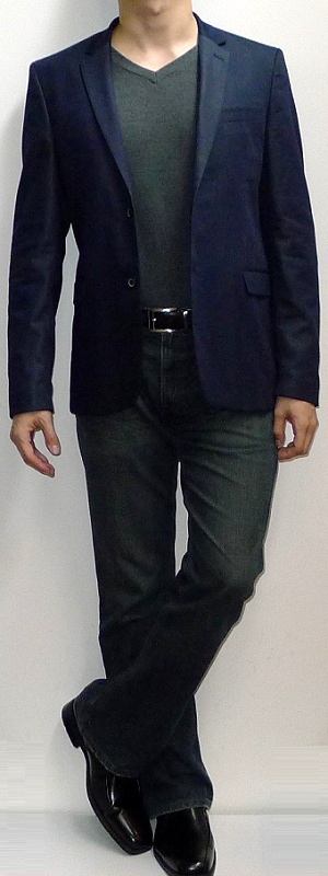 Dark blue blazer outlet with black shirt