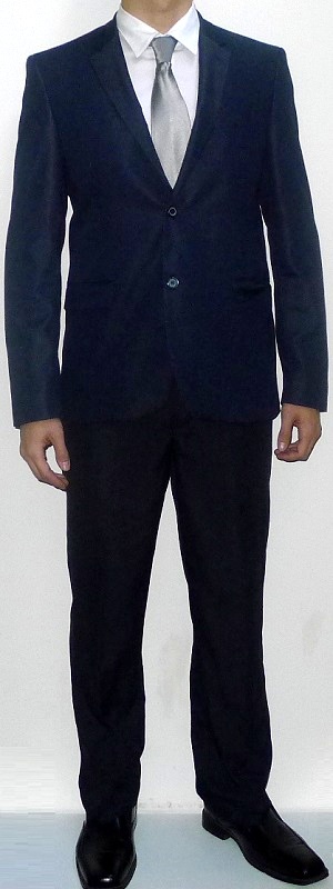 Men's Navy Suit Jacket Silver Tie White Dress Shirt Navy Suit Pants Black Leather Shoes