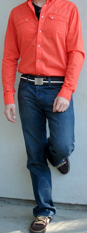 Men's Orange Shirt Brown Cotton Belt Brown Casual Shoes