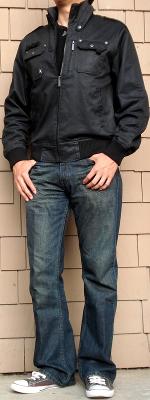 Black Jacket Dark Blue Jeans Gray Shoes Black Jacket Dark Blue Jeans Gray Shoes