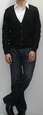 Black Cardigan Sweater White Shirt Dark Blue Bootcut Jeans Black Leather Dress Shoes