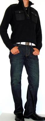 Dark Blue Turtleneck Sweater White Leather Belt Black Dress Shoe