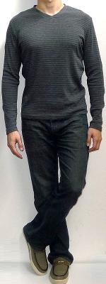 Dark Gray Long Sleeve T-shirt Dark Blue Jeans Brown Canvas Loafers