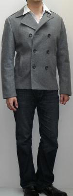 Light Gray Pea Coat White Shirt Dark Blue Bootcut Jeans Black Dress Loafers