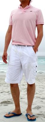 Pink Polo White Shorts Blue Flip Flops