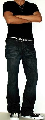 Plain Black Tshirt Black White Webbing Belt Black Converse Shoes Dark Blue Jeans
