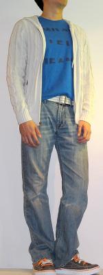 White Cardigan Jacket Blue Graphic T-Shirt White Cotton Belt Light Blue Jeans Gray Fashion Sneakers