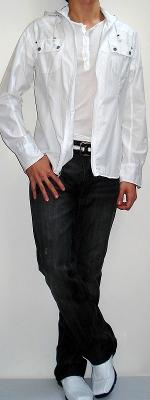 White Shirt Jacket White T-shirt Black White Belt Black Jeans White Dress Shoes