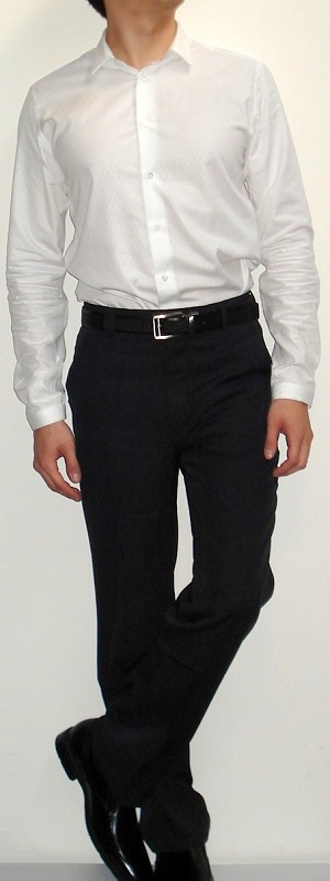 Men's White Dress Shirt Black Pants Black Belt Black Dress Shoes
