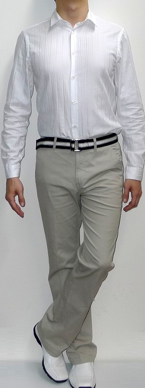 Men's White Dress Shirt Khaki Pants White Dress Shoes Black Webbing Belt
