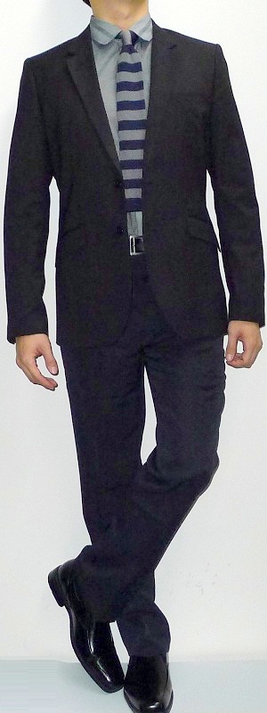 Black Blazer Dark Gray Shirt Blue Gray Striped Tie Black Suit Pants ...